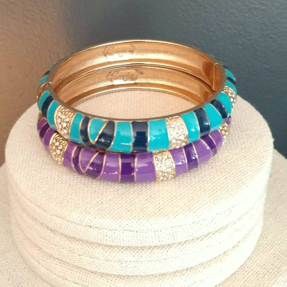 Set of 2 enamel and crystal hinge bangles - Picture 5 of 5